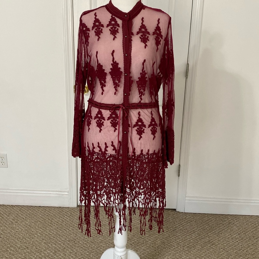 NWOT Indigo Thread  Co. Embroidered Mesh Romantic Lace Blouse with Fringe